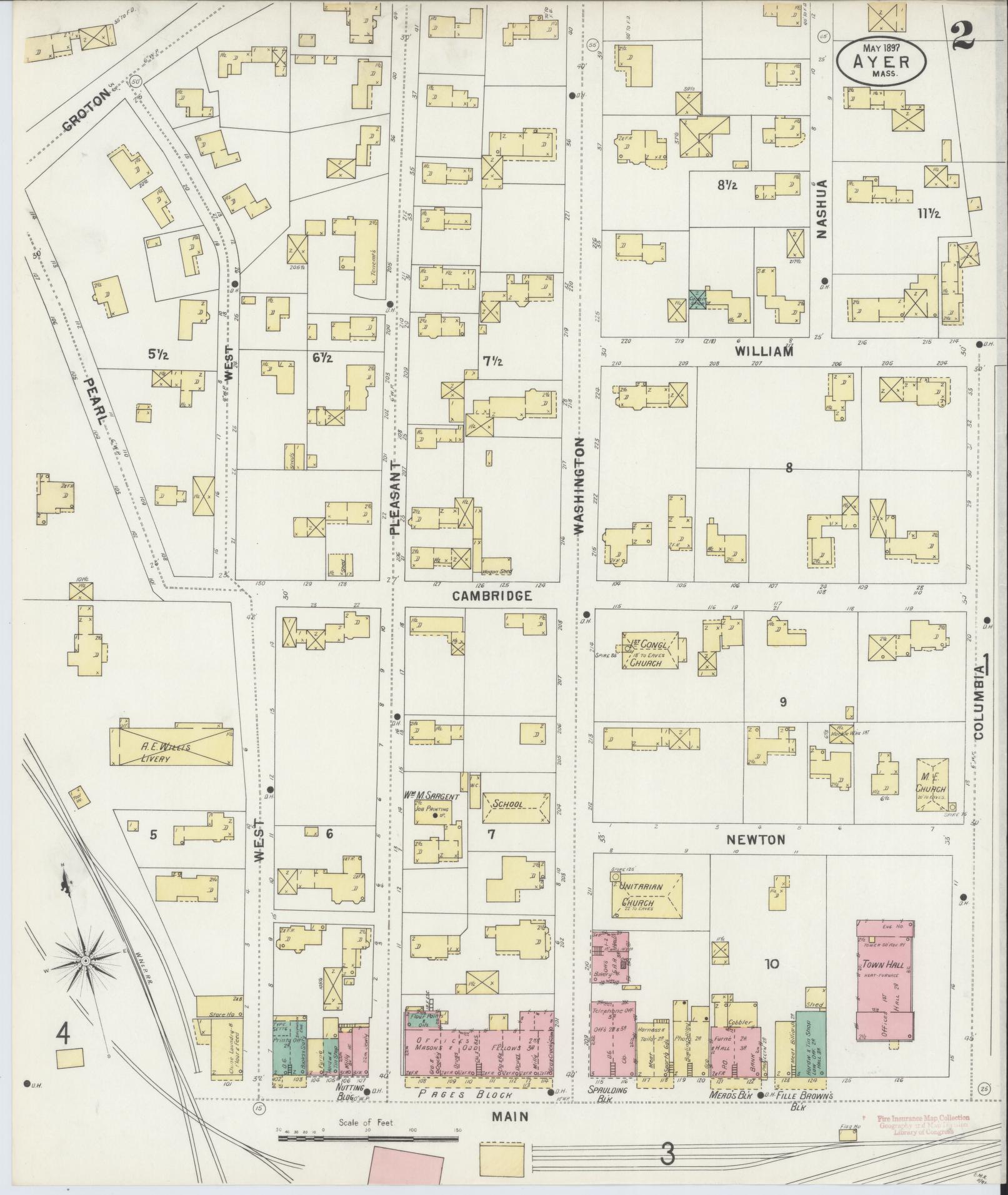 Sanborn Fire Insurance Map from Ayer, Middlesex County, Massachusetts (1897), Sheet #0002 - Historic Sanborn Fire Insurance Map Print, vintage old map wall art, antique decor, genealogy gift, Massachusetts Massachusetts map