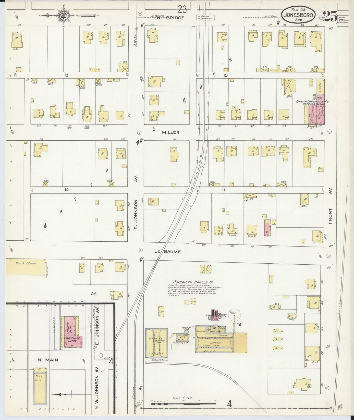 Sanborn Fire Insurance Map from Jonesboro, Craighead County, Arkansas (1913), Sheet #0025 - Complete Map Set gallery image, historic Sanborn map, vintage wall art, Arkansas Arkansas