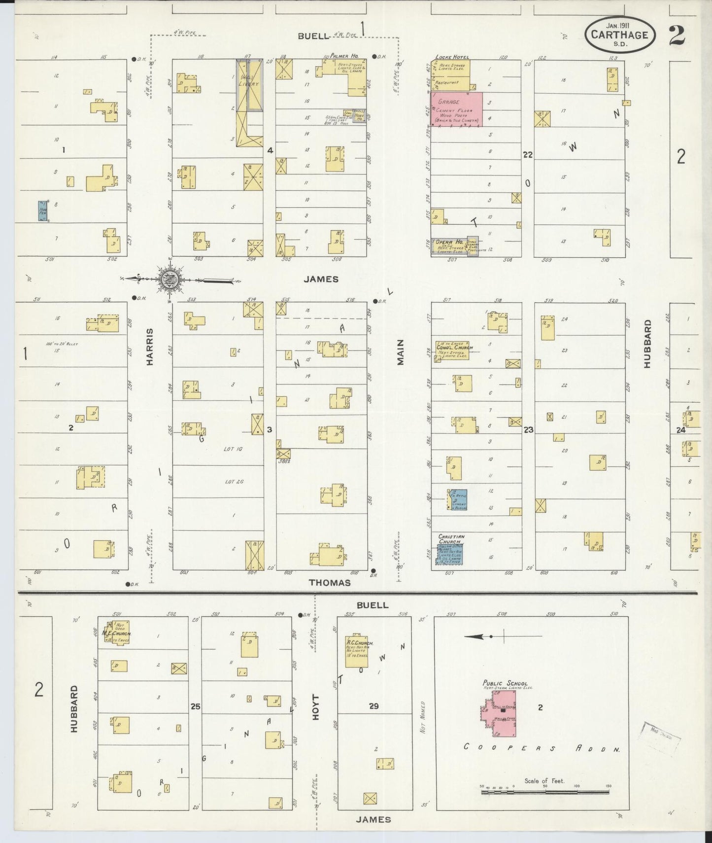 Sanborn Fire Insurance Map from Carthage, Miner County, South Dakota (1911), Sheet #0002 - Historic Sanborn Fire Insurance Map Print, vintage old map wall art, antique decor, genealogy gift, South Dakota South Dakota map