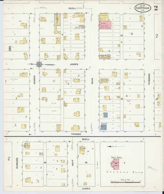Sanborn Fire Insurance Map from Carthage, Miner County, South Dakota (1911), Sheet #0002 - Historic Sanborn Fire Insurance Map Print, vintage old map wall art, antique decor, genealogy gift, South Dakota South Dakota map