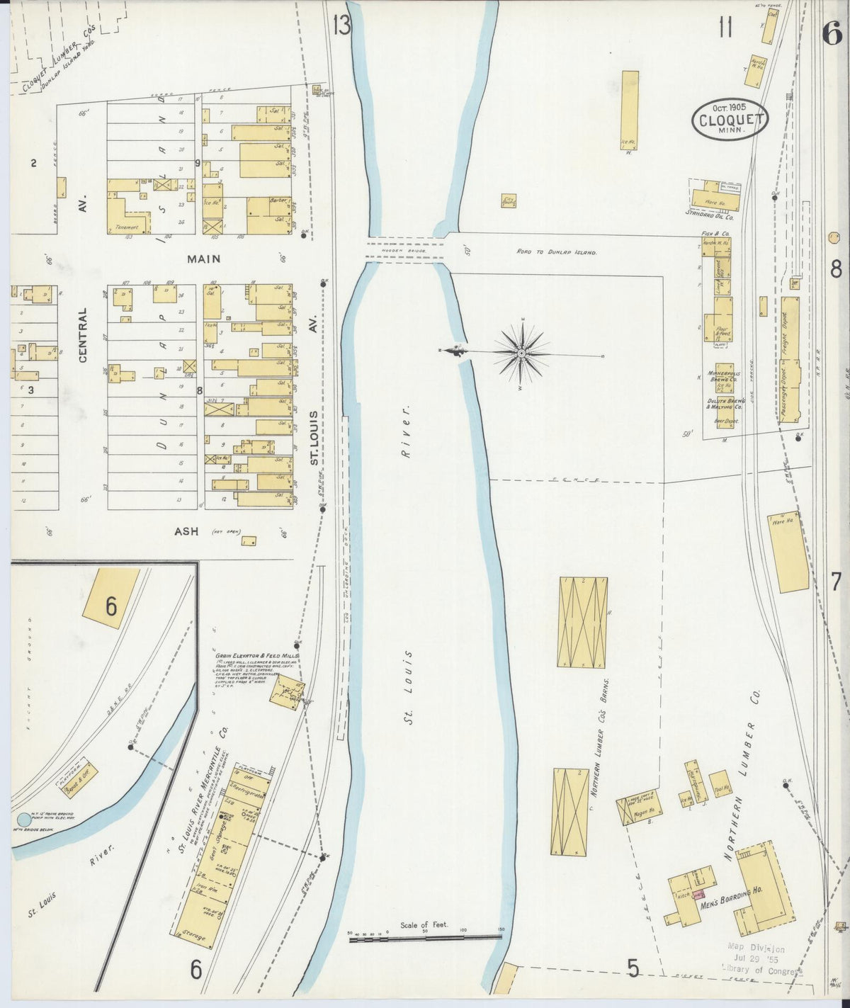 Sanborn Fire Insurance Map from Cloquet, Carlton County, Minnesota (1905), Sheet #0006 - Historic Sanborn Fire Insurance Map Print, vintage old map wall art, antique decor, genealogy gift, Minnesota Minnesota map