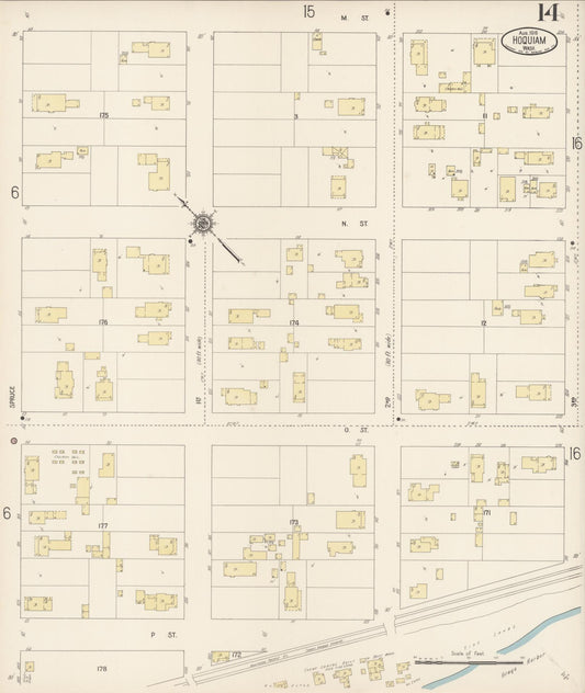 Sanborn Fire Insurance Map from Hoquiam, Grays Harbor County, Washington (1916), Sheet #0014 - Historic Sanborn Fire Insurance Map Print, vintage old map wall art, antique decor, genealogy gift, Washington Washington map