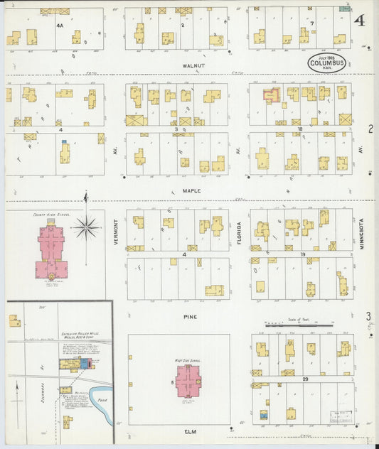 Sanborn Fire Insurance Map from Columbus, Cherokee County, Kansas (1905), Sheet #0004 - Historic Sanborn Fire Insurance Map Print, vintage old map wall art, antique decor, genealogy gift, Kansas Kansas map