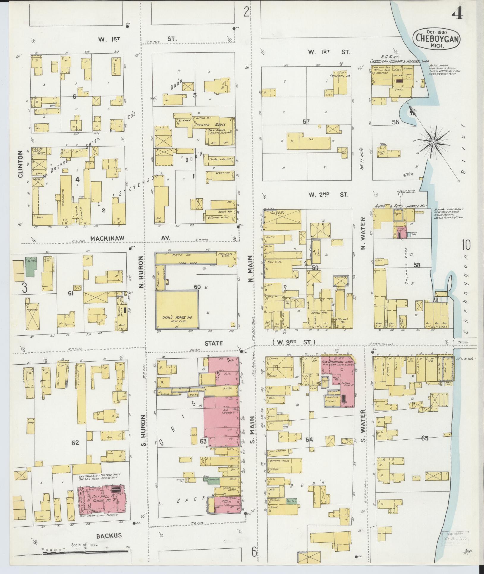 Sanborn Fire Insurance Map from Cheboygan, Cheboygan County, Michigan (1900), Sheet #0004 - Complete Map Set gallery image, historic Sanborn map, vintage wall art, Michigan Michigan