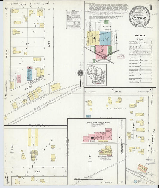 Sanborn Fire Insurance Map from Clinton, Rock County, Wisconsin (1914), Sheet #0001 - Complete Map Set gallery image, historic Sanborn map, vintage wall art, Wisconsin Wisconsin