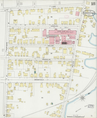 Sanborn Fire Insurance Map from Newburyport, Essex County, Massachusetts (1894), Sheet #0018 - Historic Sanborn Fire Insurance Map Print, vintage old map wall art, antique decor, genealogy gift, Massachusetts Massachusetts map