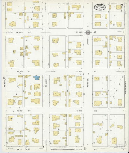 Sanborn Fire Insurance Map from Taylor, Williamson County, Texas (1916), Sheet #0007 - Complete Map Set gallery image, historic Sanborn map, vintage wall art, Texas Texas