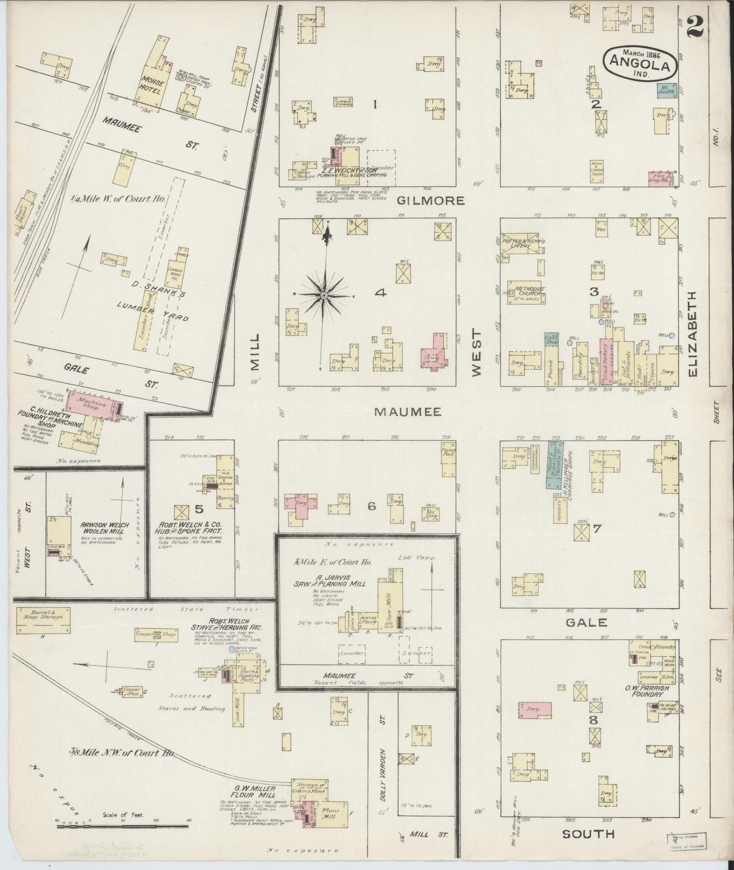 Sanborn Fire Insurance Map from Angola, Steuben County, Indiana (1886), Sheet #0002 - Complete Map Set gallery image, historic Sanborn map, vintage wall art, Indiana Indiana