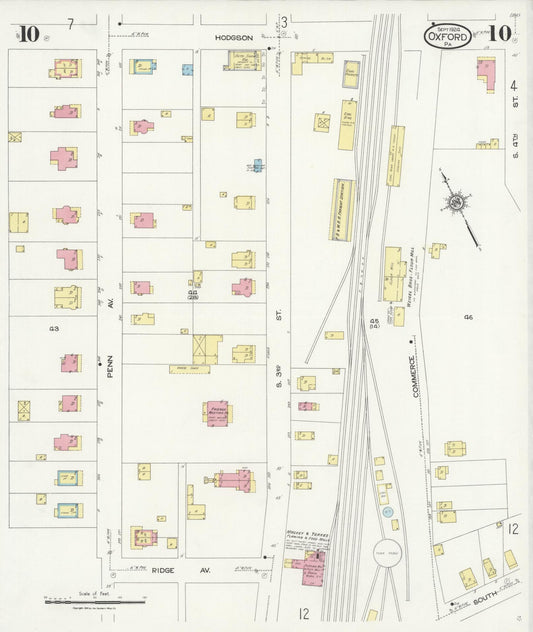 Sanborn Fire Insurance Map from Oxford, Chester County, Pennsylvania (1924), Sheet #0010 - Historic Sanborn Fire Insurance Map Print, vintage old map wall art, antique decor, genealogy gift, Pennsylvania Pennsylvania map
