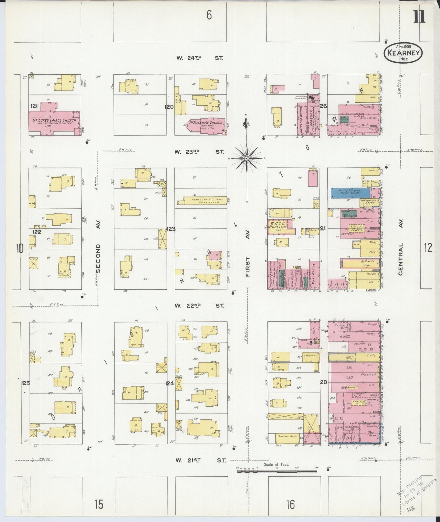 Sanborn Fire Insurance Map from Kearney, Buffalo County, Nebraska (1909), Sheet #0011 - Historic Sanborn Fire Insurance Map Print, vintage old map wall art, antique decor, genealogy gift, Nebraska Nebraska map