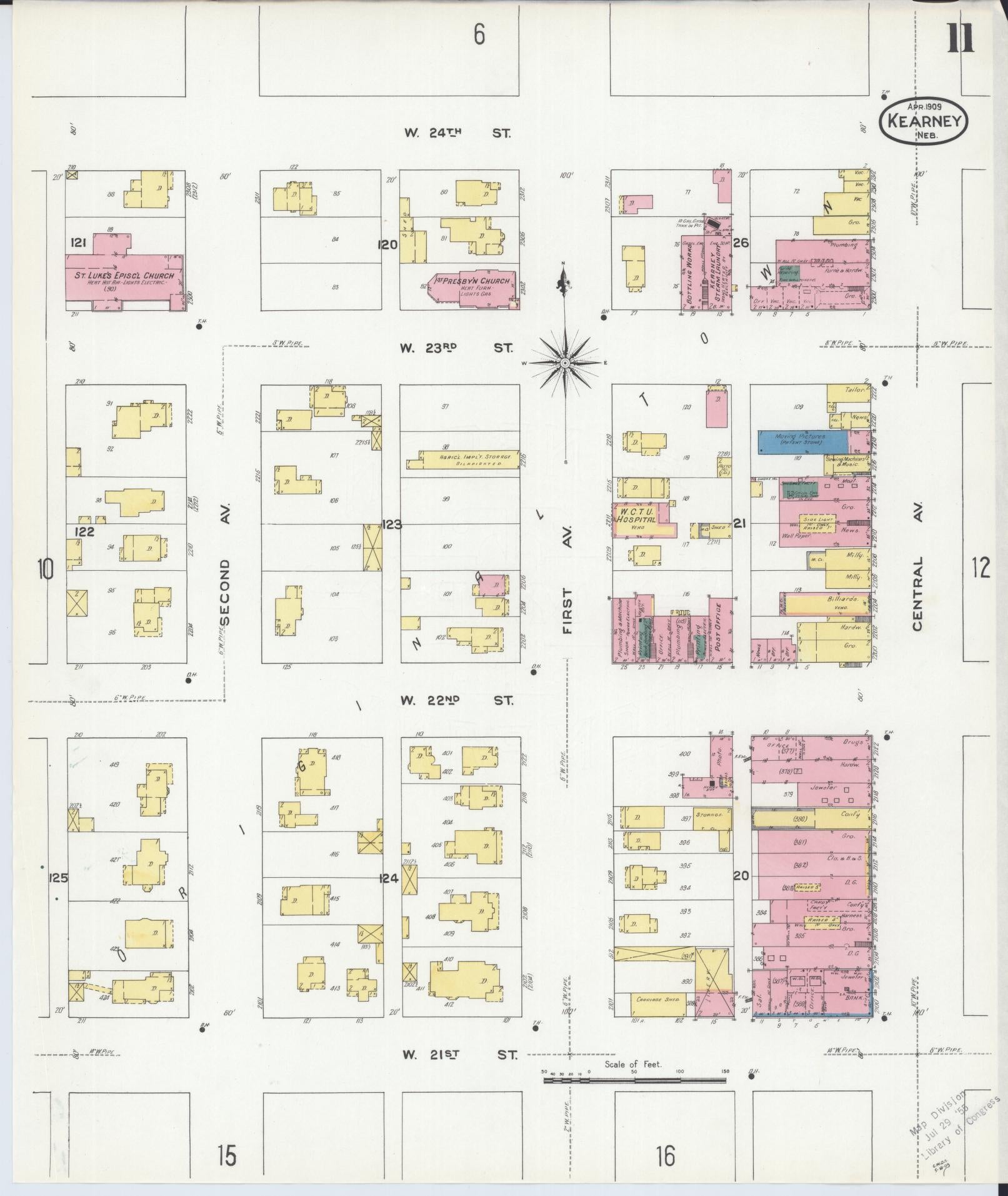 Sanborn Fire Insurance Map from Kearney, Buffalo County, Nebraska (1909), Sheet #0011 - Historic Sanborn Fire Insurance Map Print, vintage old map wall art, antique decor, genealogy gift, Nebraska Nebraska map