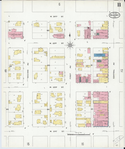 Sanborn Fire Insurance Map from Kearney, Buffalo County, Nebraska (1909), Sheet #0011 - Historic Sanborn Fire Insurance Map Print, vintage old map wall art, antique decor, genealogy gift, Nebraska Nebraska map