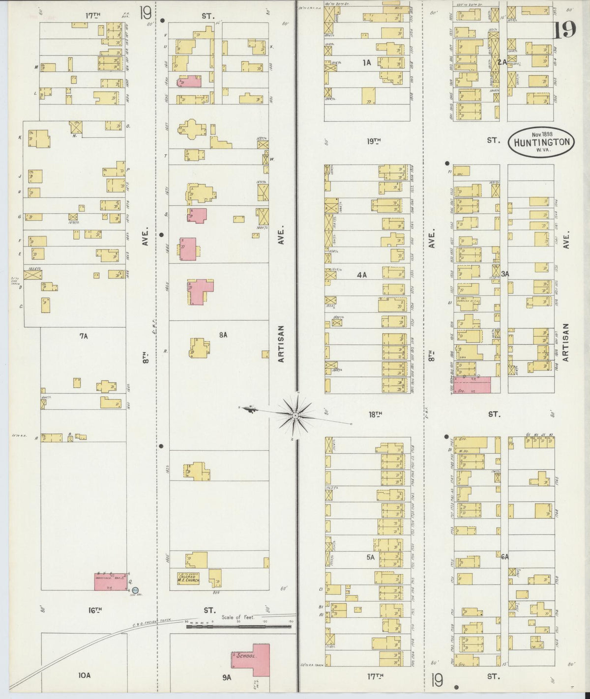 Sanborn Fire Insurance Map from Huntington, Cabell County, West Virginia (1898), Sheet #0019 - Complete Map Set gallery image, historic Sanborn map, vintage wall art, West Virginia West Virginia
