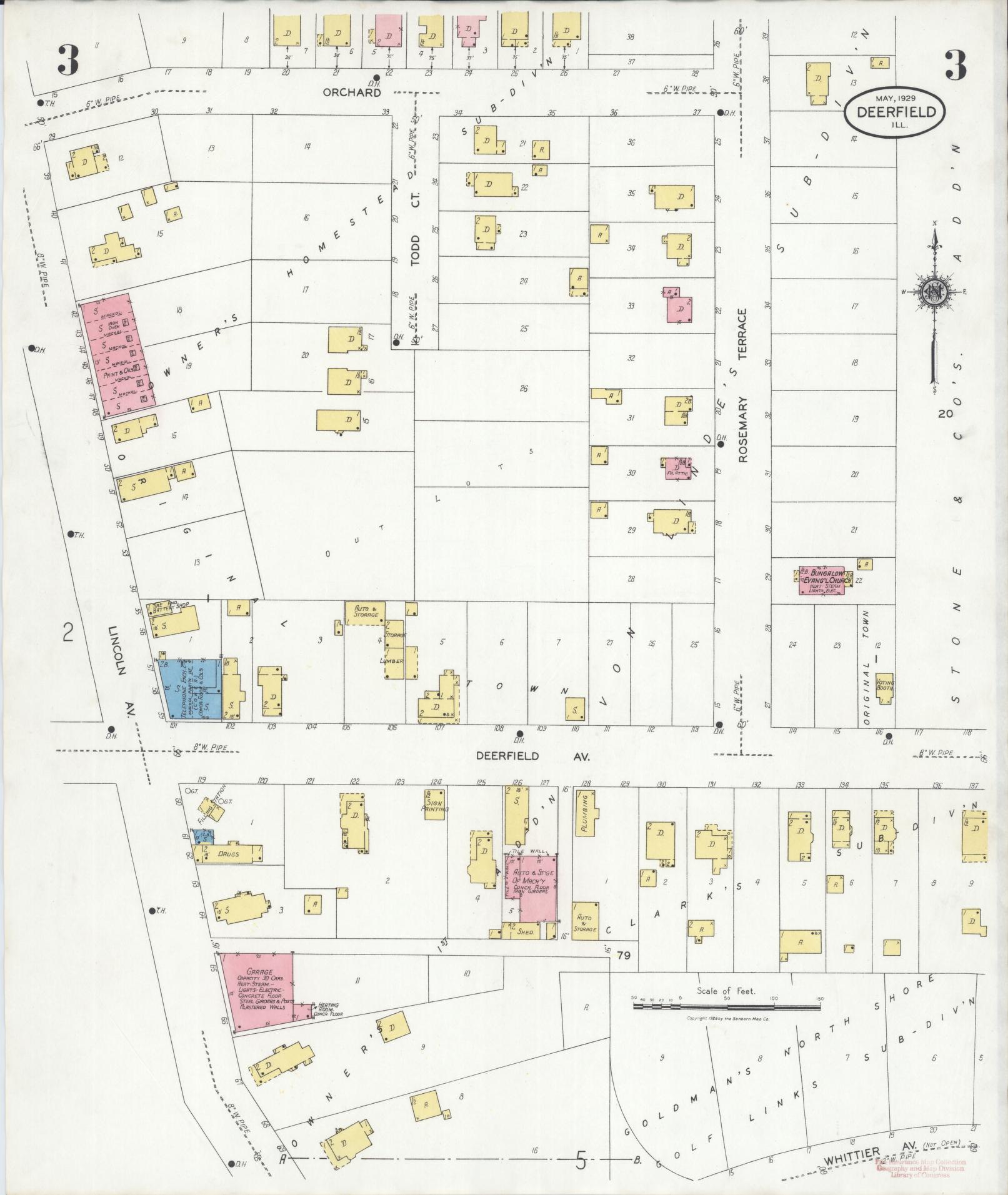 Sanborn Fire Insurance Map from Deerfield, Lake County, Illinois (1929), Sheet #0003 - Historic Sanborn Fire Insurance Map Print, vintage old map wall art, antique decor, genealogy gift, Illinois Illinois map