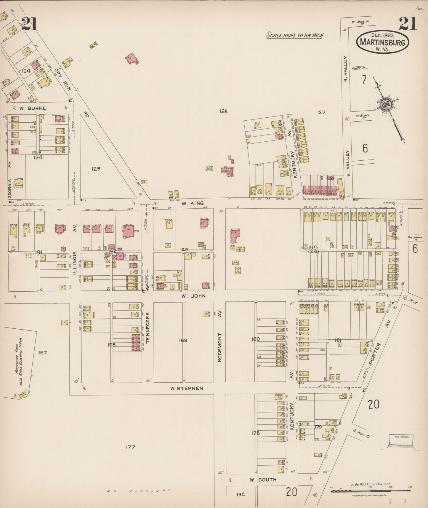 Sanborn Fire Insurance Map from Martinsburg, Berkeley County, West Virginia (1922), Sheet #0021 - Complete Map Set gallery image, historic Sanborn map, vintage wall art, West Virginia West Virginia