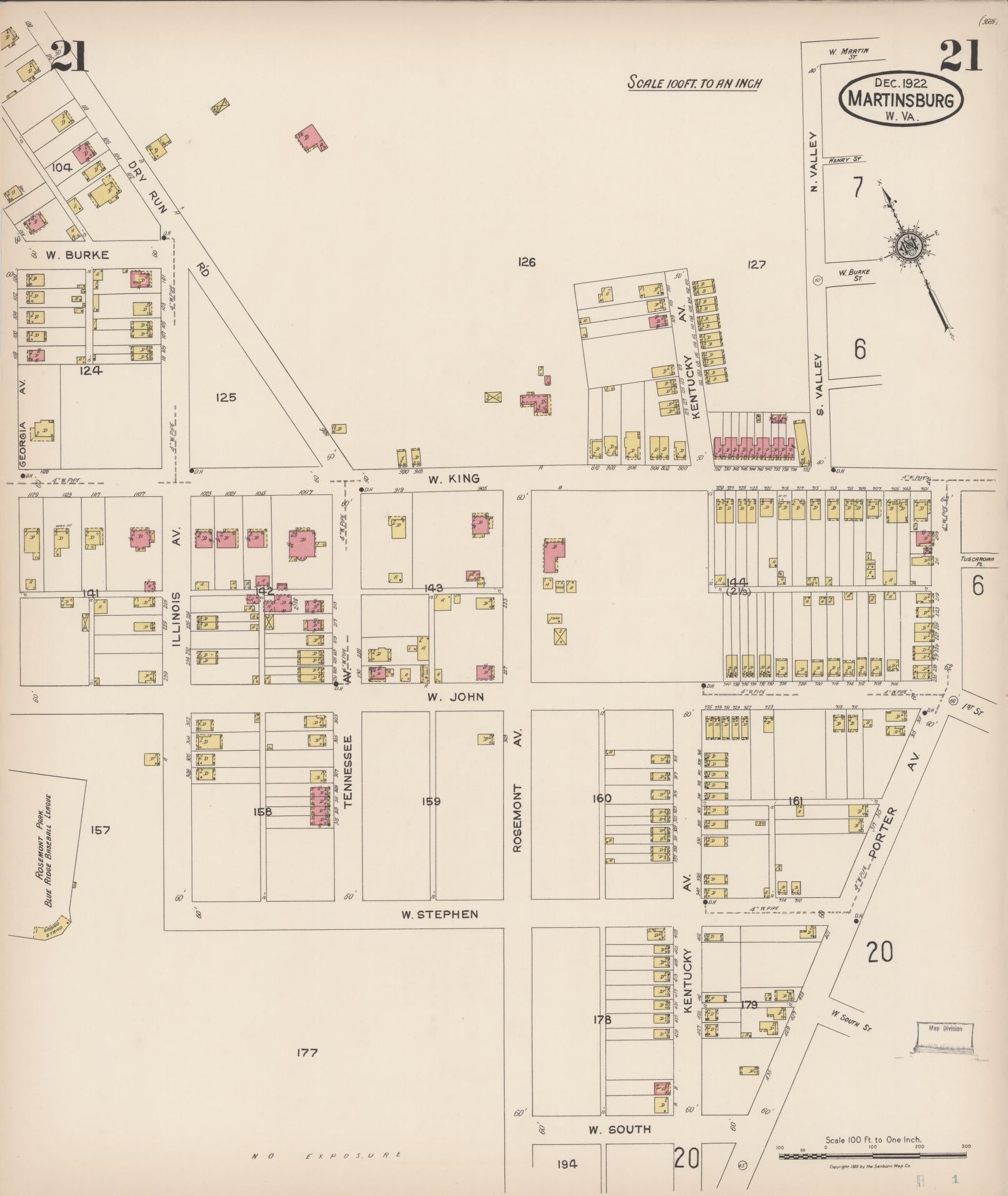 Sanborn Fire Insurance Map from Martinsburg, Berkeley County, West Virginia (1922), Sheet #0021 - Complete Map Set gallery image, historic Sanborn map, vintage wall art, West Virginia West Virginia