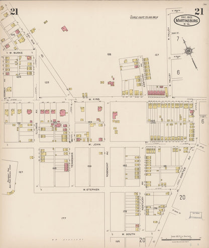 Sanborn Fire Insurance Map from Martinsburg, Berkeley County, West Virginia (1922), Sheet #0021 - Complete Map Set gallery image, historic Sanborn map, vintage wall art, West Virginia West Virginia