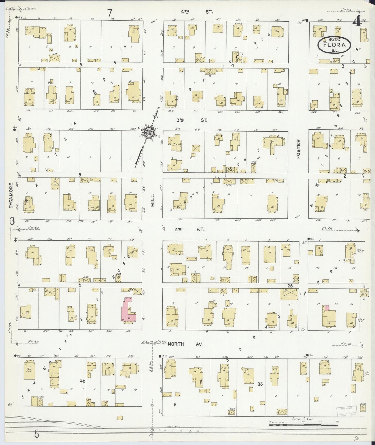 Sanborn Fire Insurance Map from Flora, Clay County, Illinois (1912), Sheet #0004 - Complete Map Set gallery image, historic Sanborn map, vintage wall art, Illinois Illinois