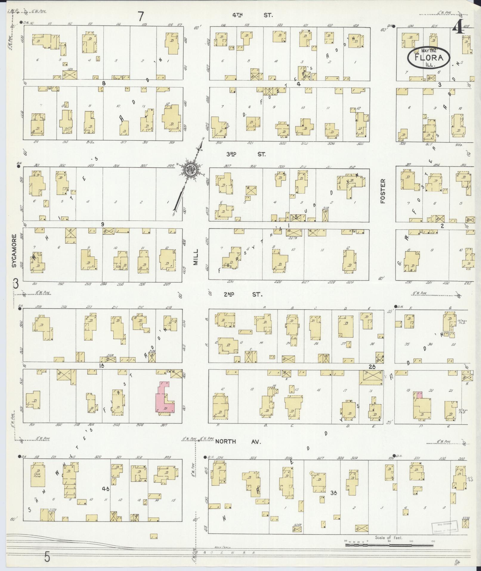 Sanborn Fire Insurance Map from Flora, Clay County, Illinois (1912), Sheet #0004 - Complete Map Set gallery image, historic Sanborn map, vintage wall art, Illinois Illinois