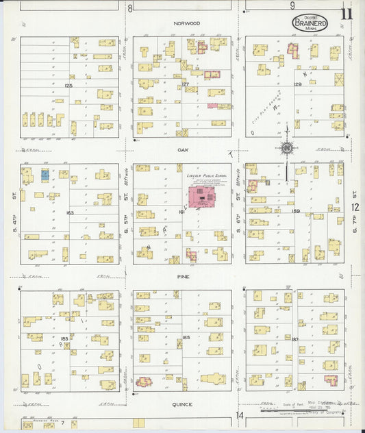 Sanborn Fire Insurance Map from Brainerd, Crow Wing County, Minnesota (1917), Sheet #0011 - Historic Sanborn Fire Insurance Map Print, vintage old map wall art, antique decor, genealogy gift, Minnesota Minnesota map
