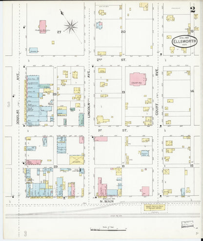Sanborn Fire Insurance Map from Ellsworth, Ellsworth County, Kansas (1893), Sheet #0002 - Complete Map Set gallery image, historic Sanborn map, vintage wall art, Kansas Kansas