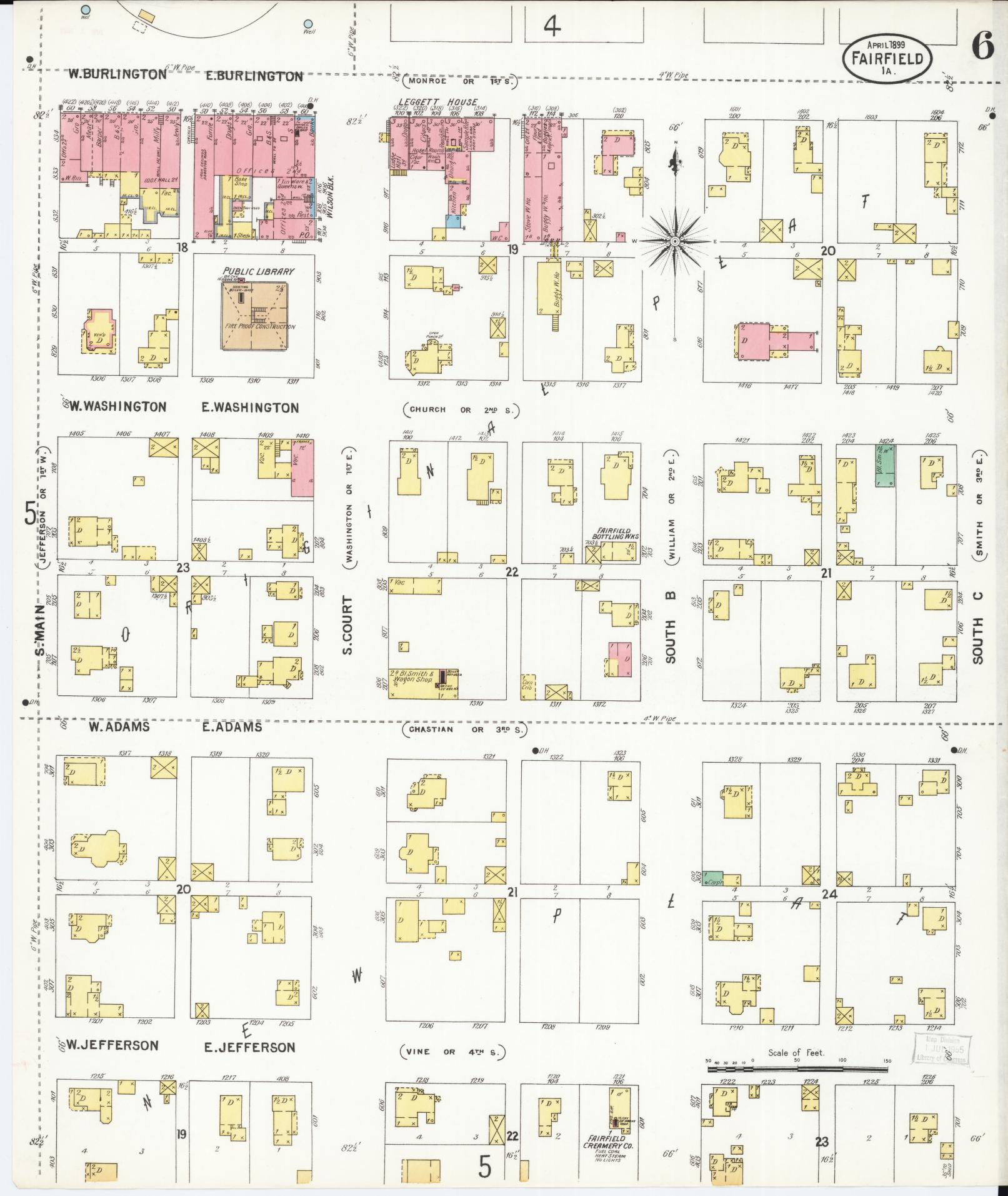 Sanborn Fire Insurance Map from Fairfield, Jefferson County, Iowa (1899), Sheet #0006 - Historic Sanborn Fire Insurance Map Print, vintage old map wall art