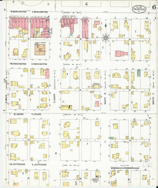 Sanborn Fire Insurance Map from Fairfield, Jefferson County, Iowa (1899), Sheet #0006 - Historic Sanborn Fire Insurance Map Print, vintage old map wall art