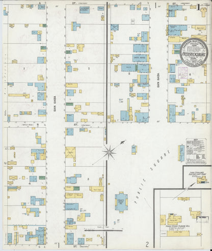 Sanborn Fire Insurance Map from Fredericksburg, Gillespie County, Texas (1902), Sheet #0001 - Complete Map Set gallery image, historic Sanborn map, vintage wall art, Texas Texas