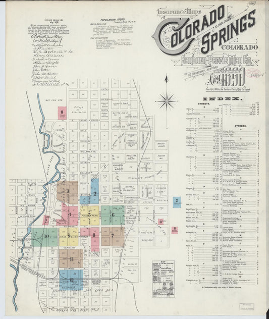Sanborn Fire Insurance Map from Colorado Springs, El Paso County, Colorado (1890), Sheet #0001 - Complete Map Set gallery image, historic Sanborn map, vintage wall art, Colorado Colorado