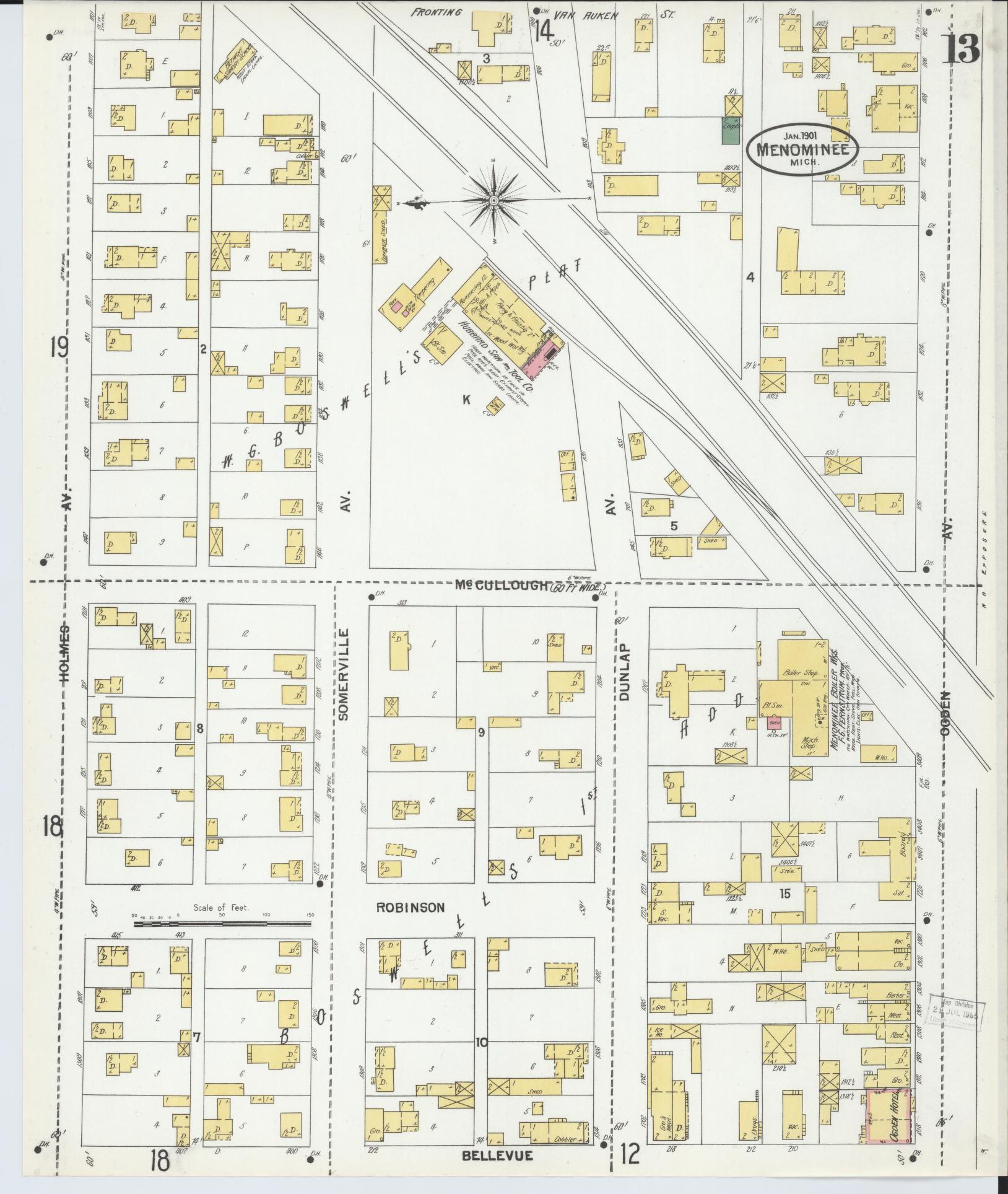 Sanborn Fire Insurance Map from Menominee, Menominee County, Michigan (1901), Sheet #0013 - Complete Map Set gallery image, historic Sanborn map, vintage wall art, Michigan Michigan