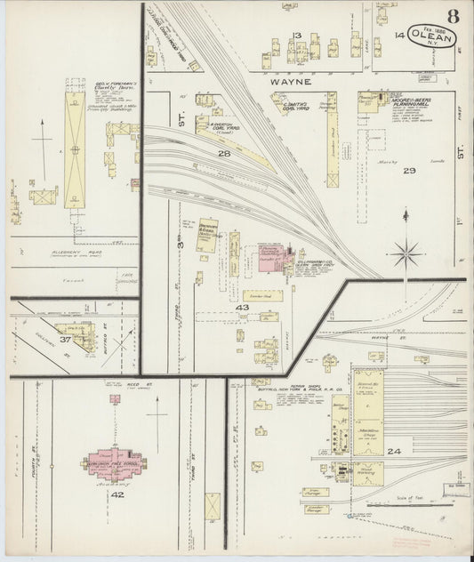 Sanborn Fire Insurance Map from Olean, Cattaraugus County, New York (1886), Sheet #0008 - Historic Sanborn Fire Insurance Map Print, vintage old map wall art, antique decor, genealogy gift, New York New York map