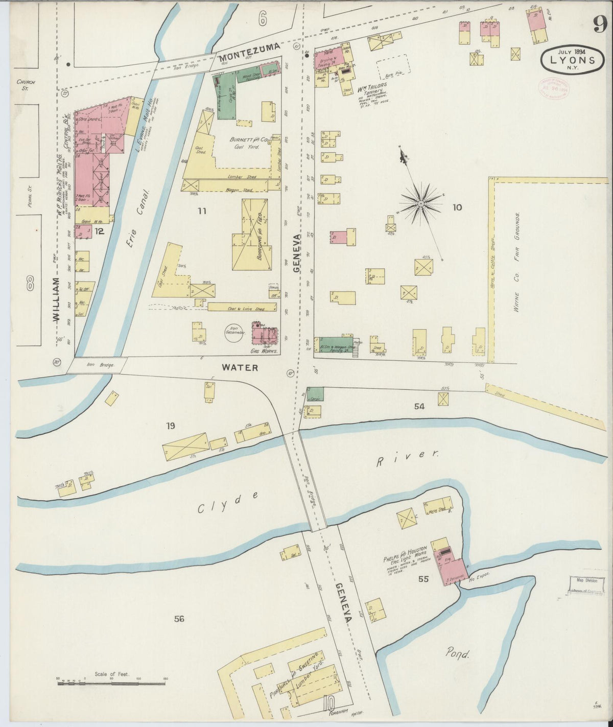Sanborn Fire Insurance Map from Lyons, Wayne County, New York (1894), Sheet #0009 - Historic Sanborn Fire Insurance Map Print, vintage old map wall art, antique decor, genealogy gift, New York New York map