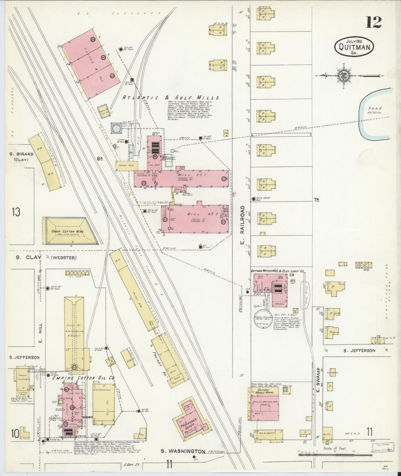 Sanborn Fire Insurance Map from Quitman, Brooks County, Georgia (1912), Sheet #0012 - Complete Map Set gallery image, historic Sanborn map, vintage wall art, Georgia Georgia