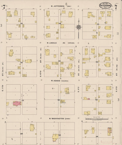 Sanborn Fire Insurance Map from Petersburg, Menard County, Illinois (1922), Sheet #0007 - Historic Sanborn Fire Insurance Map Print, vintage old map wall art, antique decor, genealogy gift, Illinois Illinois map
