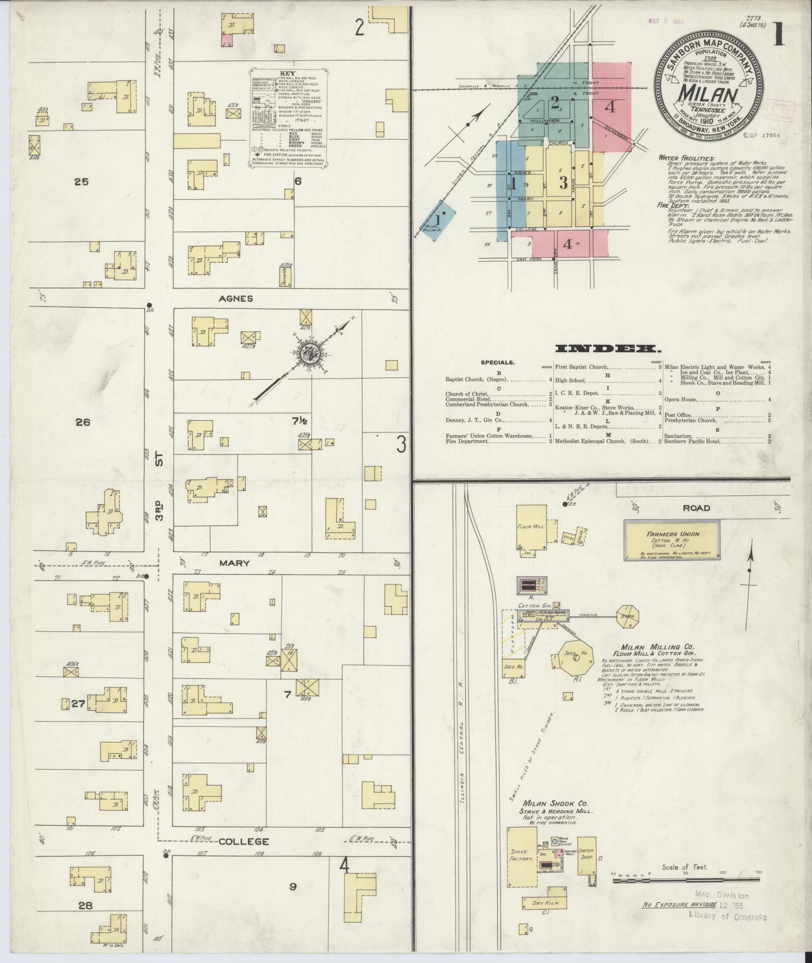 Sanborn Fire Insurance Map from Milan, Gibson County, Tennessee. (1910) – Historic Sanborn Fire Insurance Map Print