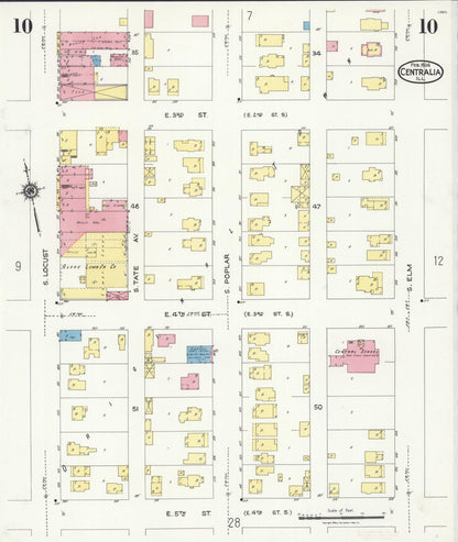 Sanborn Fire Insurance Map from Centralia, Marion, Clinton, Jefferson, and Washington Counties, Illinois (1924), Sheet #0010 - Historic Sanborn Fire Insurance Map Print, vintage old map wall art, antique decor, genealogy gift, Illinois Illinois map