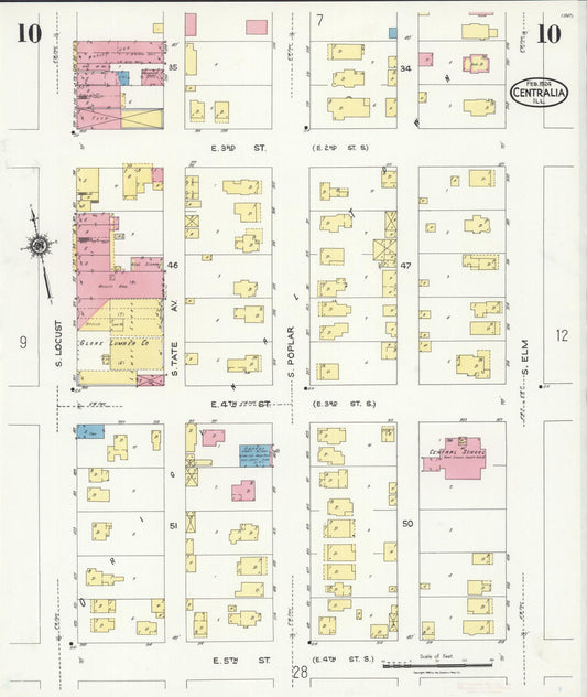 Sanborn Fire Insurance Map from Centralia, Marion, Clinton, Jefferson, and Washington Counties, Illinois (1924), Sheet #0010 - Historic Sanborn Fire Insurance Map Print, vintage old map wall art, antique decor, genealogy gift, Illinois Illinois map