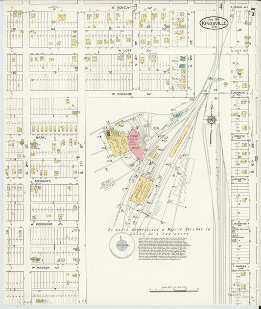 Sanborn Fire Insurance Map from Kingsville, Kleberg County, Texas (1915), Sheet #0007 - Historic Sanborn Fire Insurance Map Print, vintage old map wall art, antique decor, genealogy gift, Texas Texas map