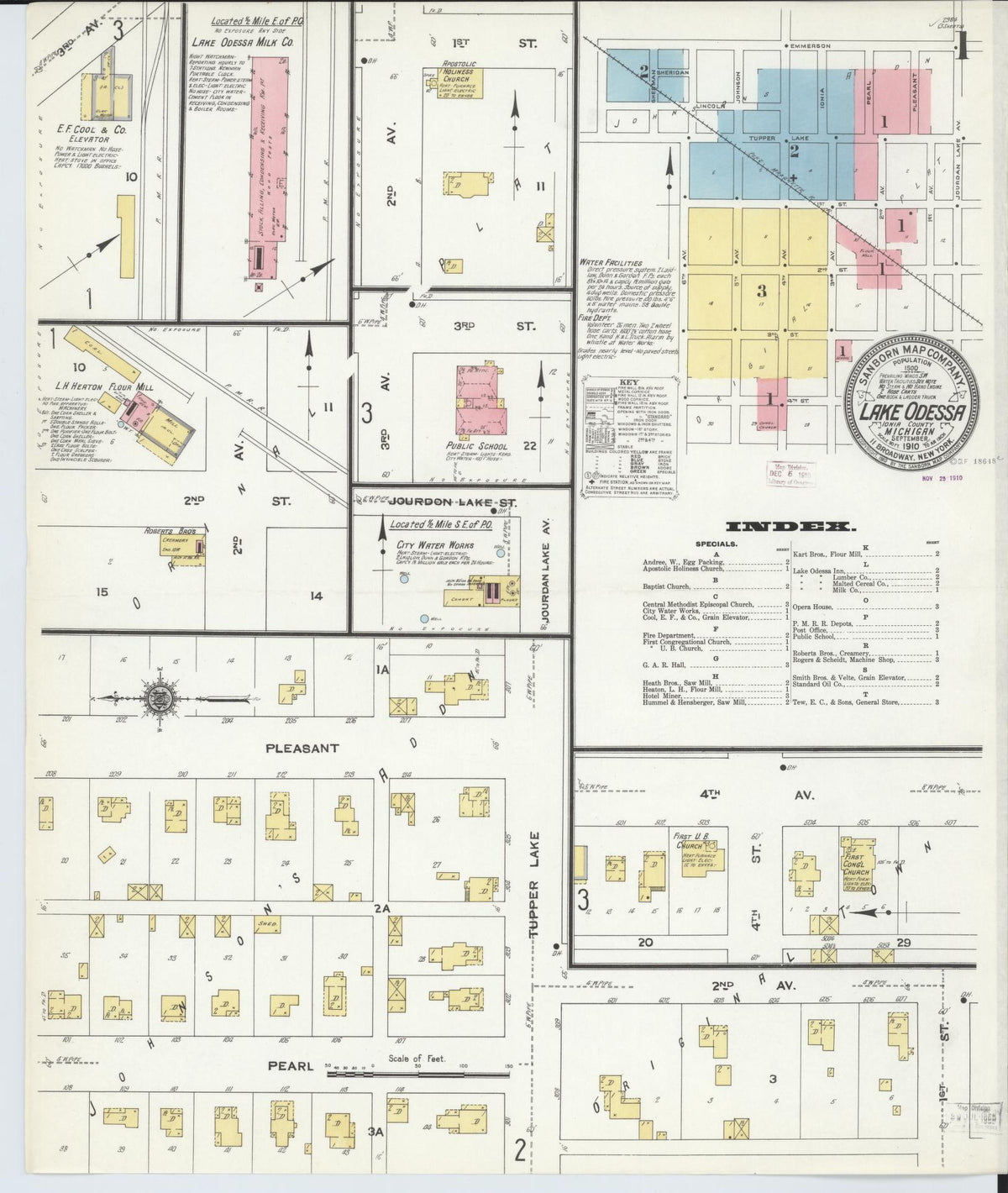 Sanborn Fire Insurance Map from Lake Odessa, Ionia County, Michigan (1910), Sheet #0001 - Historic Sanborn Fire Insurance Map Print, vintage old map wall art, antique decor, genealogy gift, Michigan Michigan map