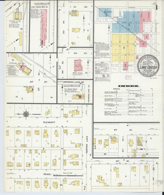 Sanborn Fire Insurance Map from Lake Odessa, Ionia County, Michigan (1910), Sheet #0001 - Historic Sanborn Fire Insurance Map Print, vintage old map wall art, antique decor, genealogy gift, Michigan Michigan map