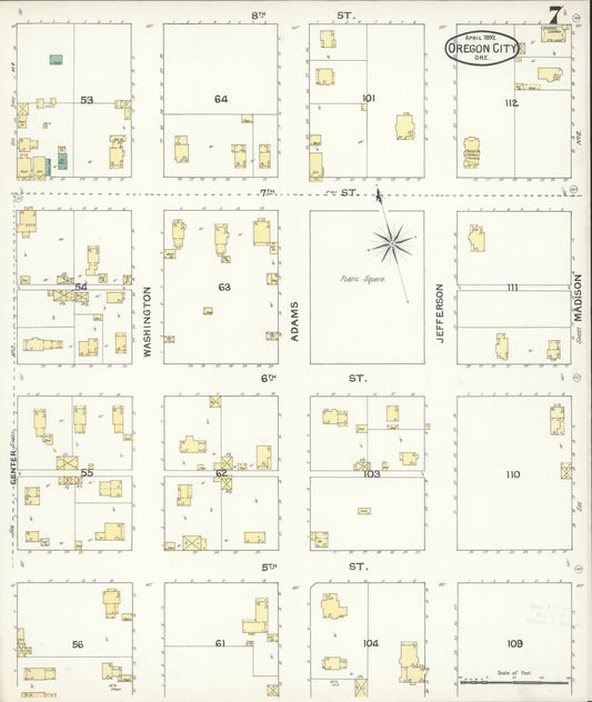 Sanborn Fire Insurance Map from Oregon City, Clackamas County, Oregon (1892), Sheet #0007 - Historic Sanborn Fire Insurance Map Print, vintage old map wall art, antique decor, genealogy gift, Oregon Oregon map