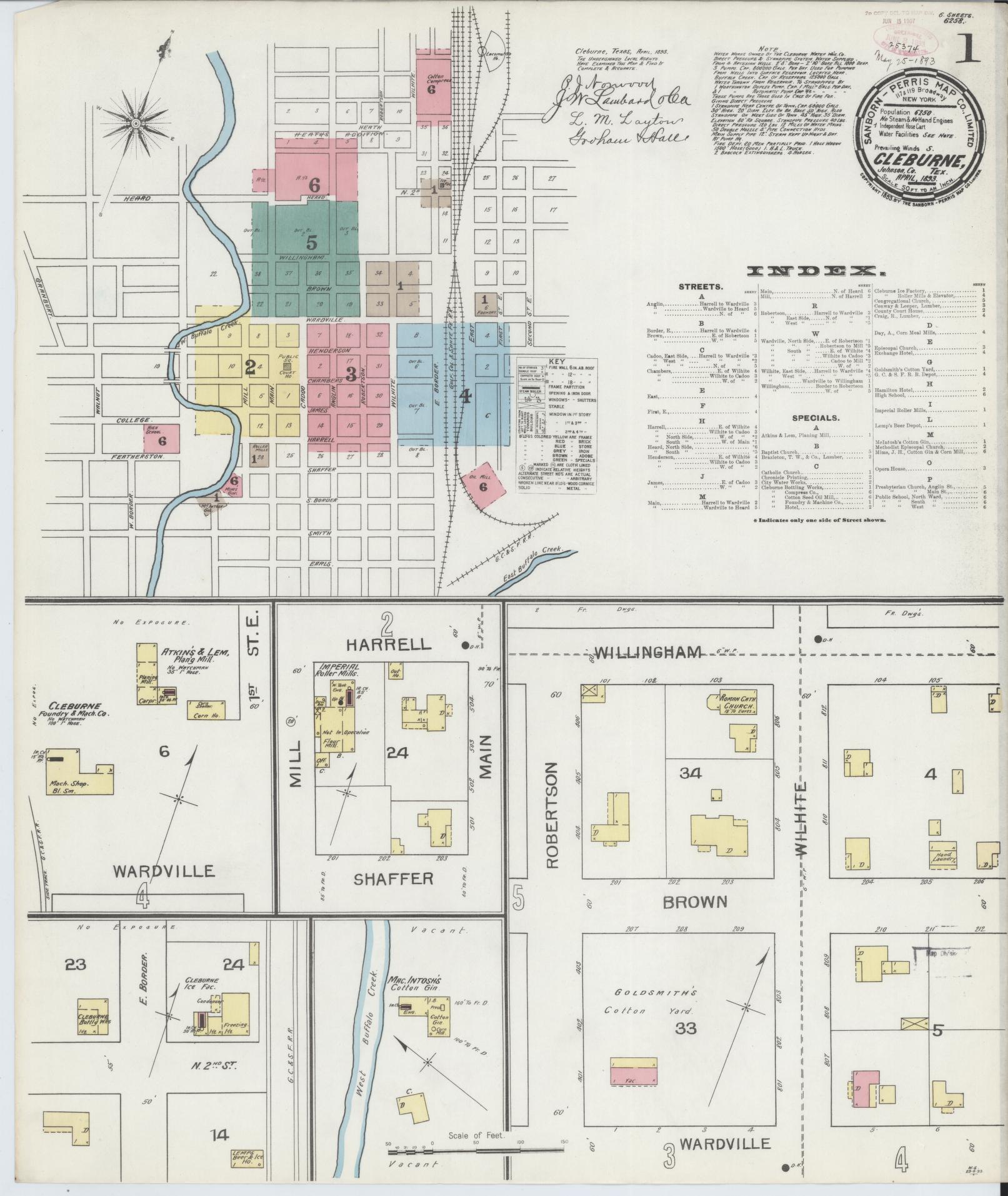 Sanborn Fire Insurance Map from Cleburne, Johnson County, Texas. (1893) – Historic Sanborn Fire Insurance Map Print