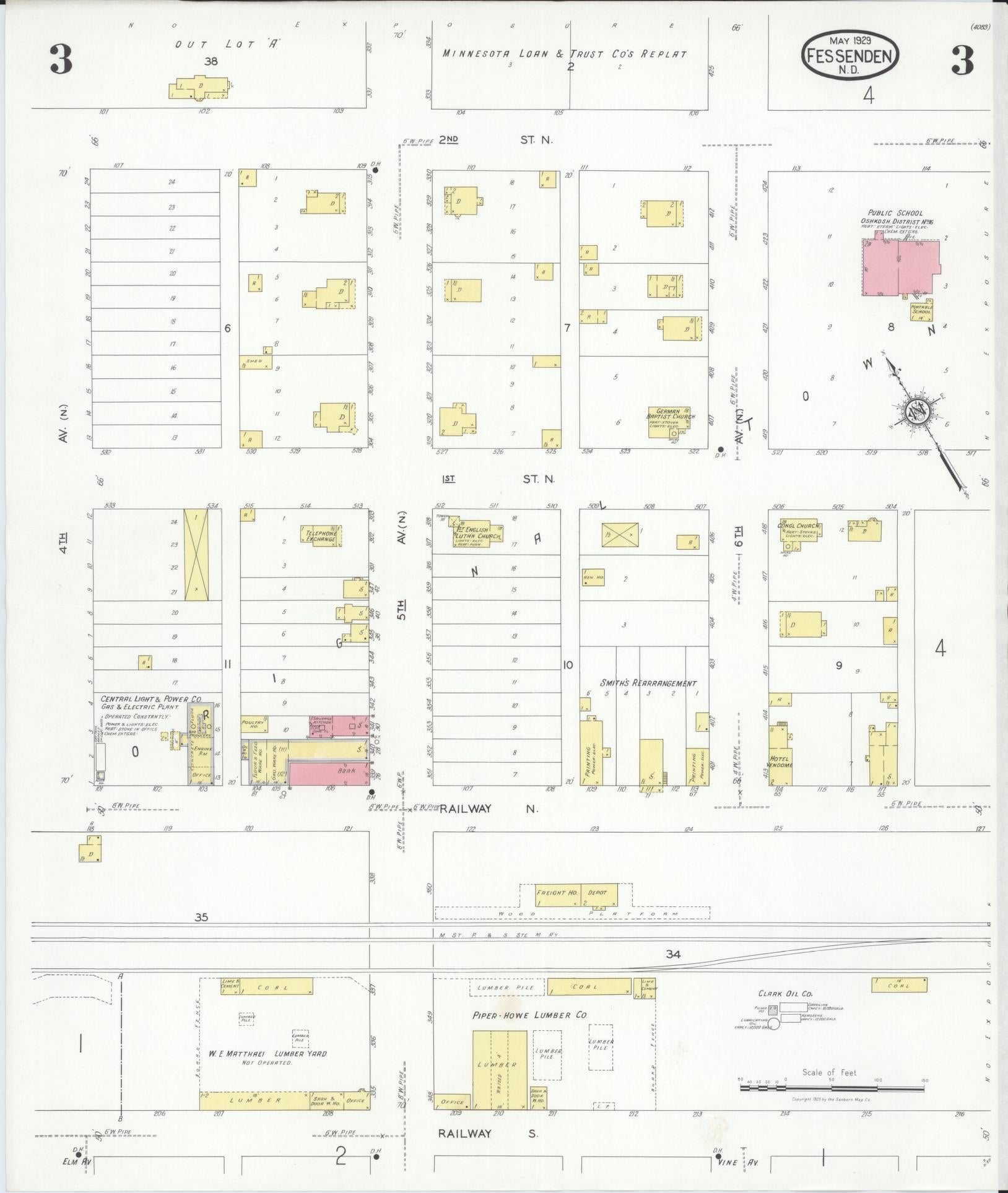 Sanborn Fire Insurance Map from Fessenden, Wells County, North Dakota (1929), Sheet #0003 - Complete Map Set gallery image, historic Sanborn map, vintage wall art, North Dakota North Dakota