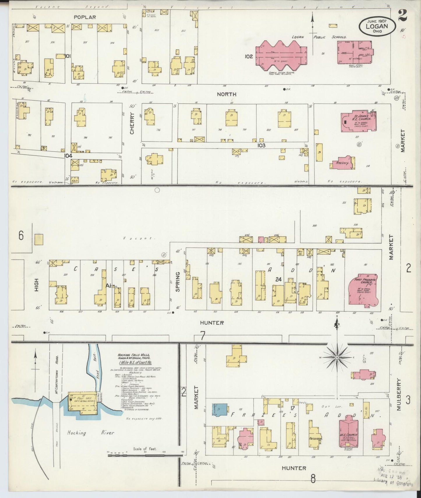 Sanborn Fire Insurance Map from Logan, Hocking County, Ohio (1907), Sheet #0002 - Historic Sanborn Fire Insurance Map Print, vintage old map wall art, antique decor, genealogy gift, Ohio Ohio map