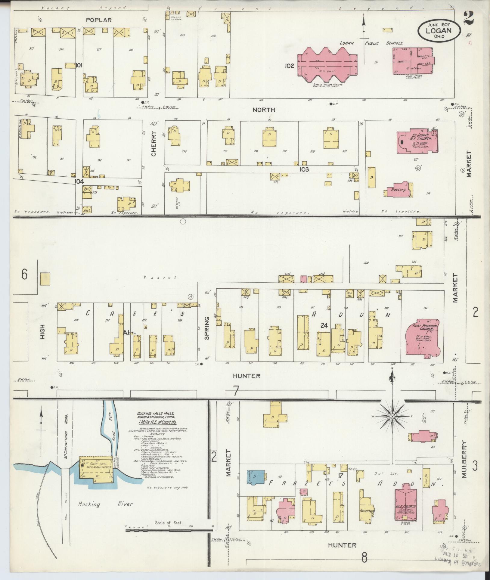 Sanborn Fire Insurance Map from Logan, Hocking County, Ohio (1907), Sheet #0002 - Historic Sanborn Fire Insurance Map Print, vintage old map wall art, antique decor, genealogy gift, Ohio Ohio map