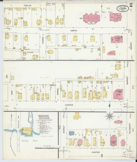 Sanborn Fire Insurance Map from Logan, Hocking County, Ohio (1907), Sheet #0002 - Historic Sanborn Fire Insurance Map Print, vintage old map wall art, antique decor, genealogy gift, Ohio Ohio map