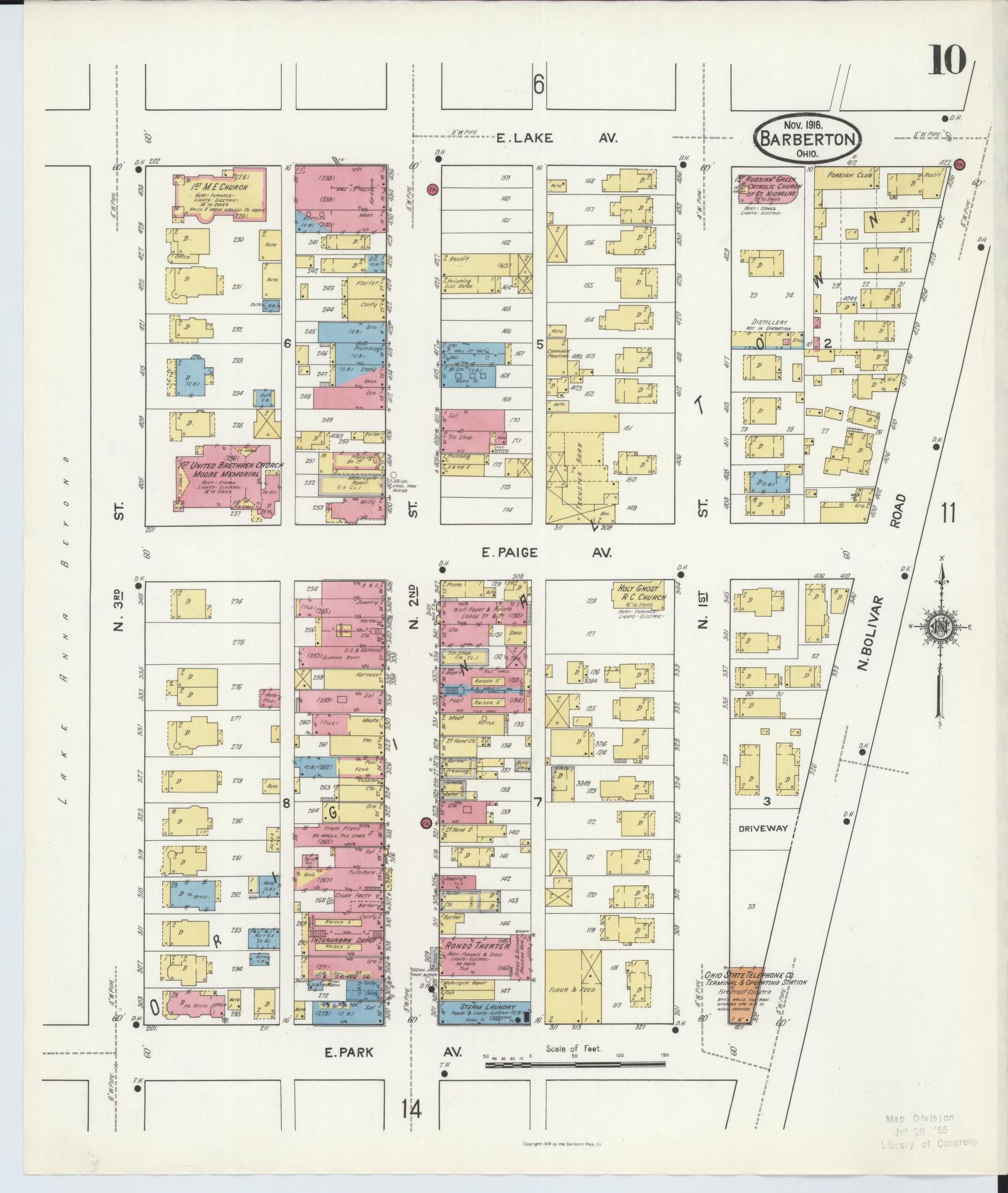Sanborn Fire Insurance Map from Barberton, Summit County, Ohio (1916), Sheet #0010 - Historic Sanborn Fire Insurance Map Print, vintage old map wall art, antique decor, genealogy gift, Ohio Ohio map