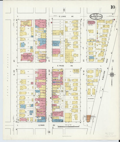Sanborn Fire Insurance Map from Barberton, Summit County, Ohio (1916), Sheet #0010 - Historic Sanborn Fire Insurance Map Print, vintage old map wall art, antique decor, genealogy gift, Ohio Ohio map