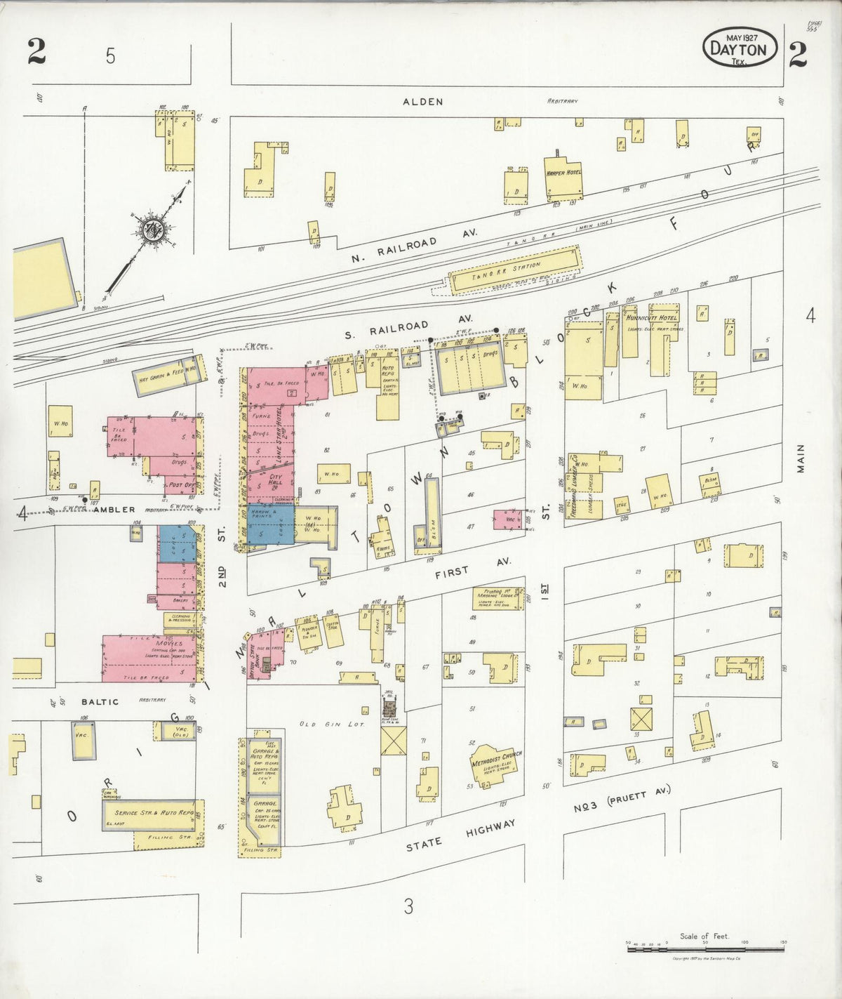 Sanborn Fire Insurance Map from Dayton, Liberty County, Texas (1927), Sheet #0002 - Complete Map Set gallery image, historic Sanborn map, vintage wall art, Texas Texas