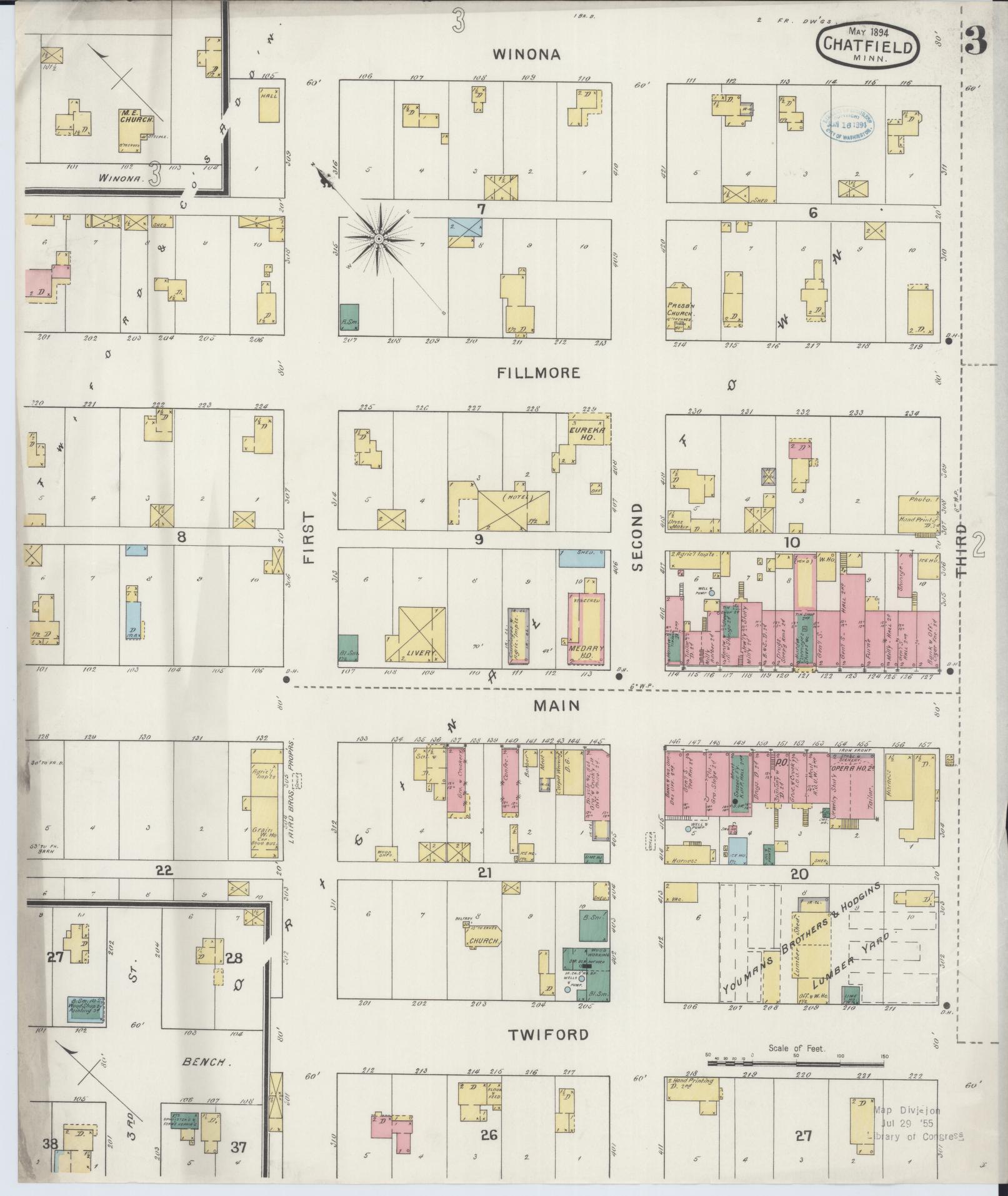 Sanborn Fire Insurance Map from Chatfield, Fillmore And Olmsted Counties, Minnesota (1894), Sheet #0003 - Complete Map Set gallery image, historic Sanborn map, vintage wall art, Minnesota Minnesota